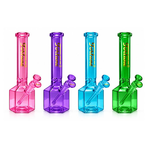 Fortune | 12" Full Color Hex Base Glass Water Pipe – 5mm Glass Bong Fortune