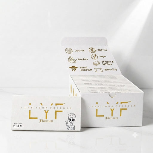 LYF Platinum | 15 Booklets - Bleached King Size Rolling Papers – Ultra-Thin Papers with Filters Tip, Tray & 510 papers King Size LYF Live Your Freedom
