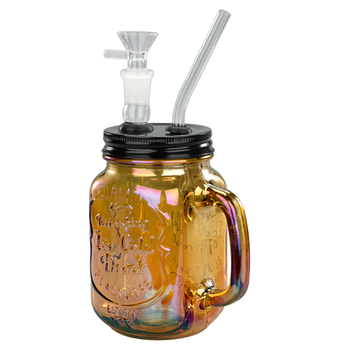 TOPPUFF® | 5.5″ Mason Jar Glass Bong – Surface Plating Colors [JTOP01.1005] Glass Bong Canadian Distributor Brown
