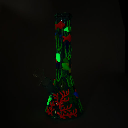 10" 3D Under The Sea Design Glass Beaker Bong-Glow in the dark Glass Bong 777 Smoke