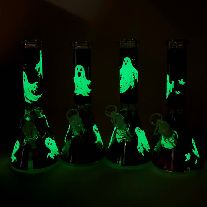 10" Cute Ghost Design Glass Beaker Bong-Glow in the dark Glass Bong 777 Smoke