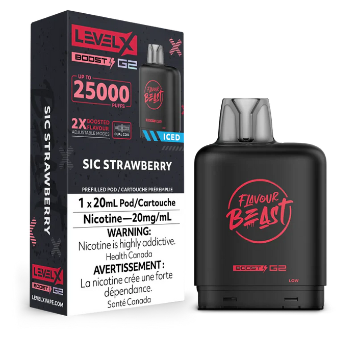 [ON] FLAVOUR BEAST | Level X Boost G2 25000 Pod Box of 6 Ontario Excise Tax ONE Sic Strawberry Iced
