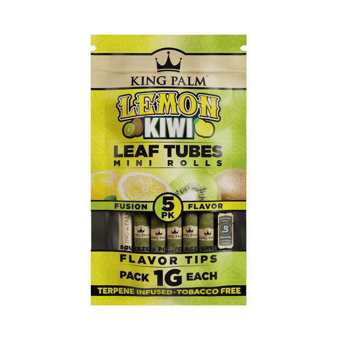 King Palm | 5 Mini Hand-Rolled with flavor tips Box of 15 Leaf Wrap Cannatron Lemon Kiwi