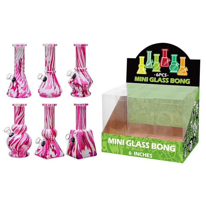6″ Soft Glass Mini Bongs – Assorted Designs | 6-Piece Display [GL-M6300x] Glass Bong Canadian Distributor Pink