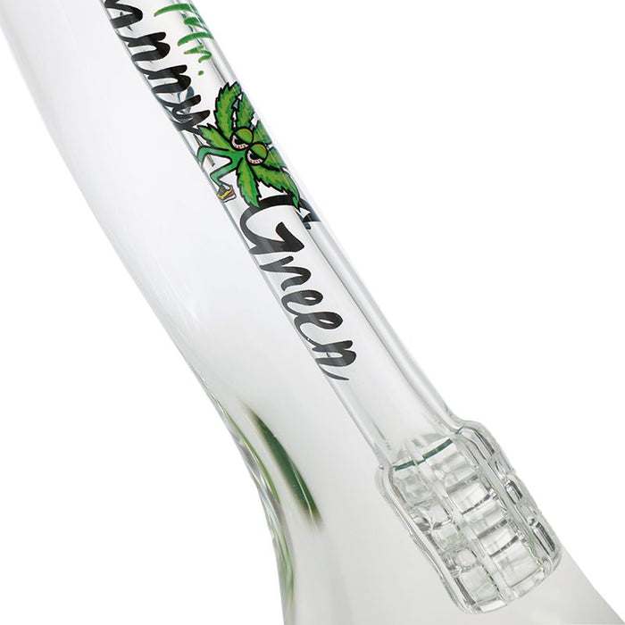 Johnny Green | 16″ 9mm Straight Tube with Grid Percolator Slide – Green (MJG-013) Straight Tube Bong Canadian Distributor