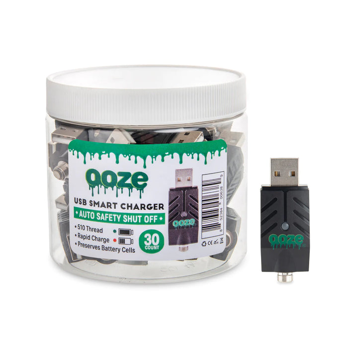 Ooze | Smart USB Charger Tub 510 Thread Vape Battery Chargers - 30ct Charging Cable & Accessories Cannatron
