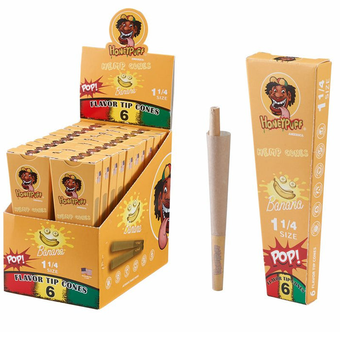 HoneyPuff | Pre-Rolled Flavored Cones – 1 1/4 Size (20 Packs/Display) [P1174] Pre-rolled Cone Canadian Distributor Banana