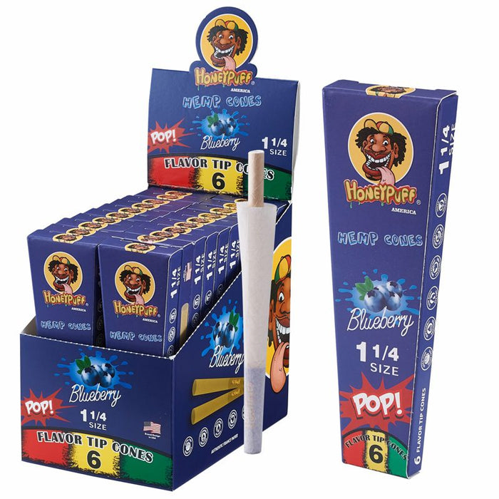 HoneyPuff | Pre-Rolled Flavored Cones – 1 1/4 Size (20 Packs/Display) [P1174] Pre-rolled Cone Canadian Distributor Blueberry