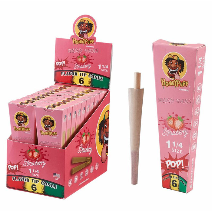 HoneyPuff | Pre-Rolled Flavored Cones – 1 1/4 Size (20 Packs/Display) [P1174] Pre-rolled Cone Canadian Distributor Strawberry