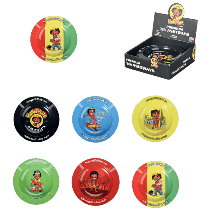 Honey Puff | Round Tray – Mixed Designs [P1214] Metal Ashtray Canadian Distributor