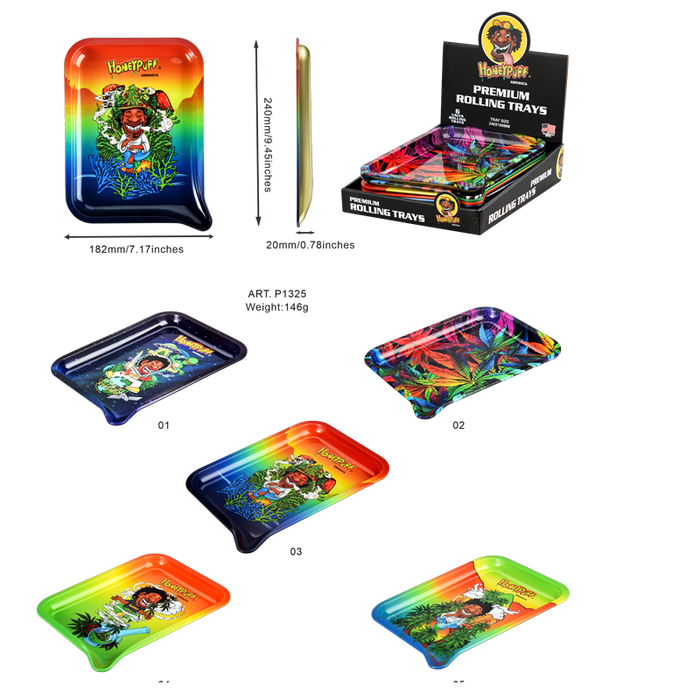 Honey Puff | Rolling Tray – Mixed Designs (Large) [P1325] Metal Ashtray Canadian Distributor