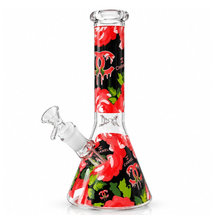 10" Designer-Inspired Floral Glass Beaker Glass Bong Super Supplys Inc B