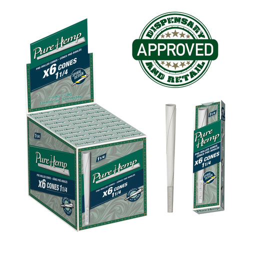 Pure Hemp Classic 1 1/4 Size Cones Box of 30 Pre-rolled Cone ONE