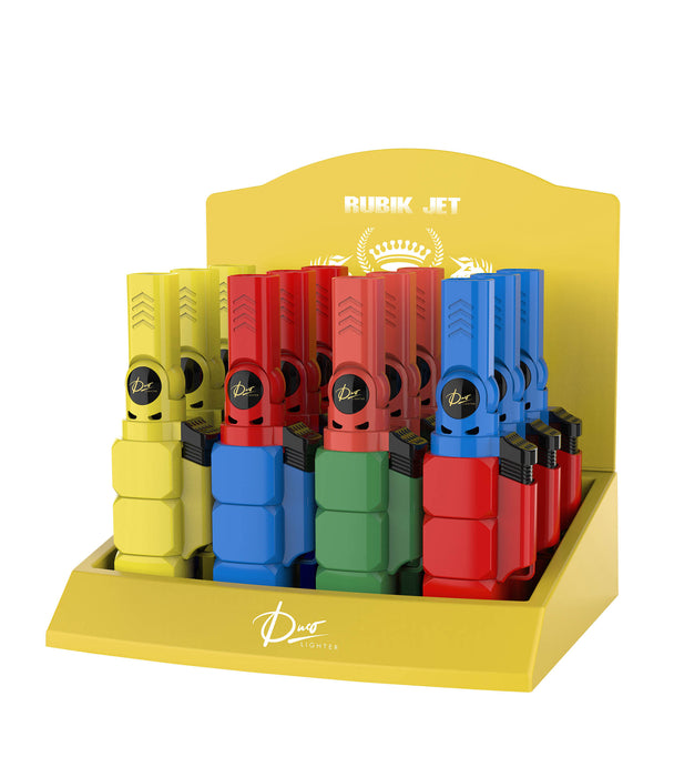 DUCO™ | RUBIK JET – Pastel Rubberized Rotating Head Heavy Torch Flame Lighter (Display of 12)