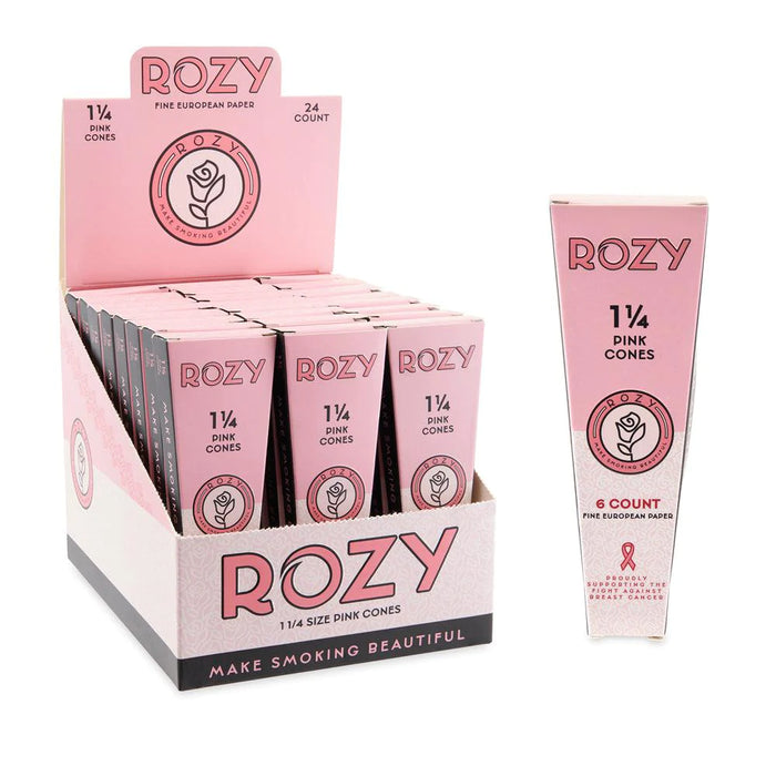 Rozy | Pink 1 ¼ Size Pre-Rolled Cones 6pk – 24ct Display