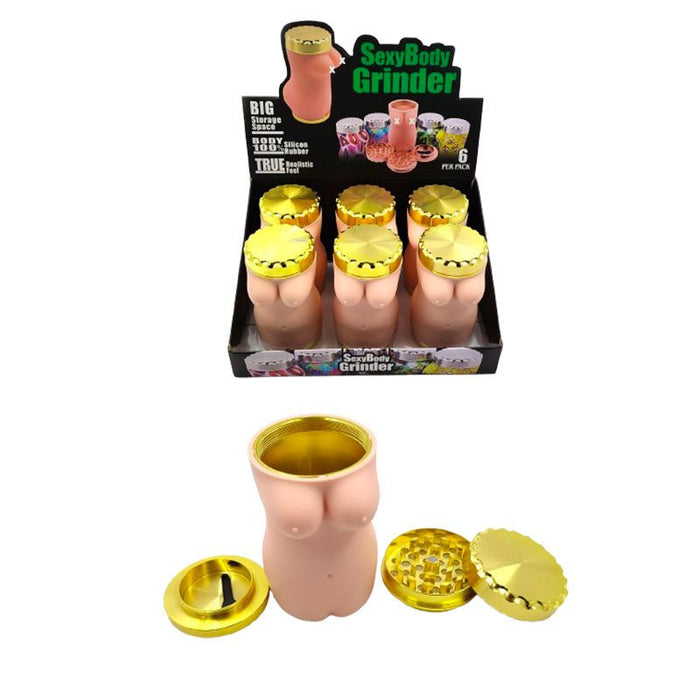 4-Part 60mm Sexy Body Metal Herb Grinder – Silicone Body with Big Storage [SMKZ122] Display Pack Canadian Distributor