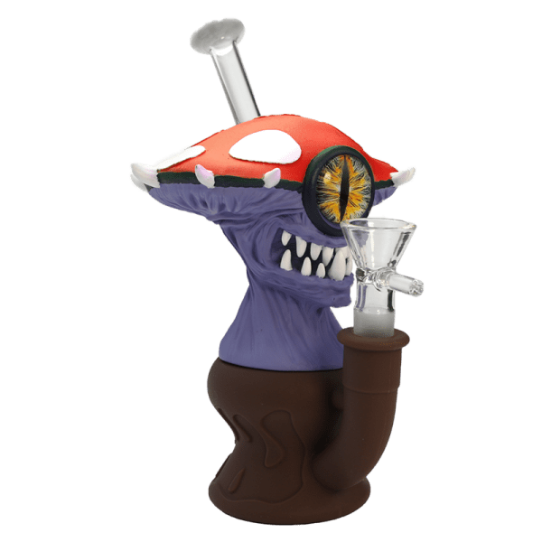 7″ Vinyl Mushroom Monster Water Pipe with 14mm Glass Bowl [SMKZ164] Resin · Silicone · Plastic Bong Canadian Distributor Red (A)