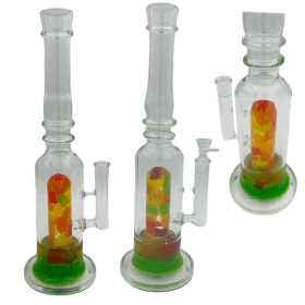 [4 Pack Bundle] 16" Assorted Center Piece Glass Waterpipe – 14mm Bowl Glass Bong ONE Gummy Bear