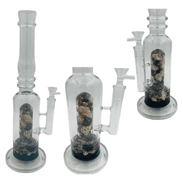 [4 Pack Bundle] 16" Assorted Center Piece Glass Waterpipe – 14mm Bowl Glass Bong ONE Ocean Black