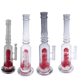 [4 Pack Bundle] 16" Assorted Center Piece Glass Waterpipe – 14mm Bowl Glass Bong ONE Flower Red