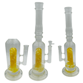[4 Pack Bundle] 16" Assorted Center Piece Glass Waterpipe – 14mm Bowl Glass Bong ONE Yellow Flower
