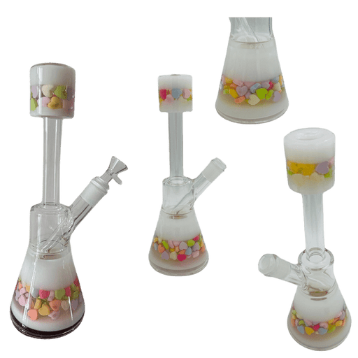 12" Center Piece Beaker Waterpipe – Assorted Designs Glass Bong Canadian Distributor Heart White