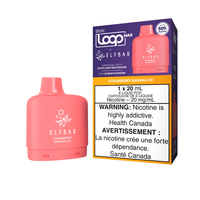 [ON] STLTH LOOP MAX x ELFBAR Pod | 20mL Disposable Pod Ontario Excise Tax BB Vape Strawberry Banana Ice