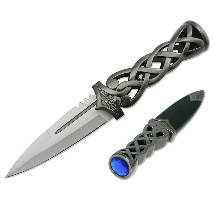 9″ Overall, Green gemstone Scottish Dirk with Scabbard [T230572] Fixed Blade Knife Canadian Distributor Blue