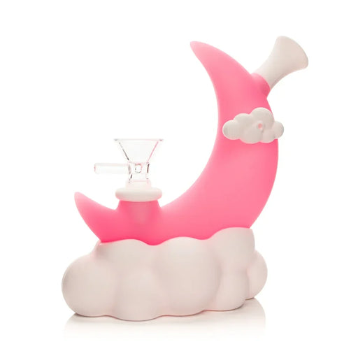 Lit Silicone 6.5" Glow in the Dark Pink Moon Water Pipe Bongs Smoking Cat Distribution Default Title