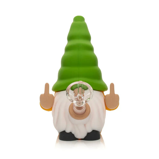 Lit Silicone 6" Give No Fux Gnome Water Pope with glass bowl Resin · Silicone · Plastic Bong Smoking Cat Distribution Green and Yellow
