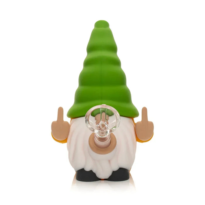 Lit Silicone 6" Give No Fux Gnome Water Pope with glass bowl Bongs Smoking Cat Distribution Green and Yellow