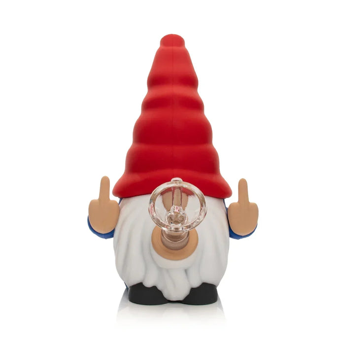 Lit Silicone 6" Give No Fux Gnome Water Pope with glass bowl Bongs Smoking Cat Distribution Blue and Red
