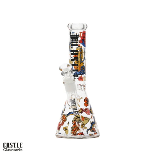 10" Tattoo Beaker Bong - 5mm Thick Glass Glass Bong Castle Glassworks Default Title