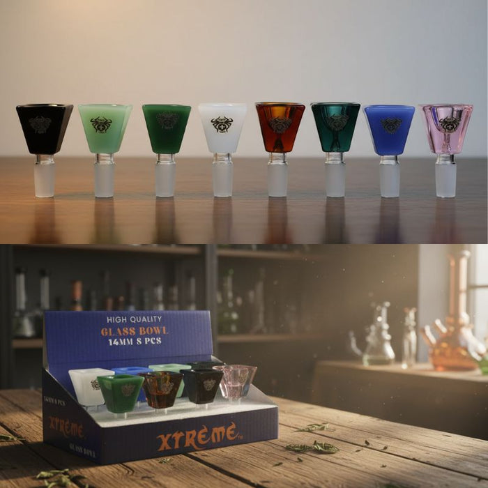 Xtreme | 14mm Cube Shape Glass Bowl – Assorted Box of 8 (CC403) Bowl · Popper Canadian Distributor