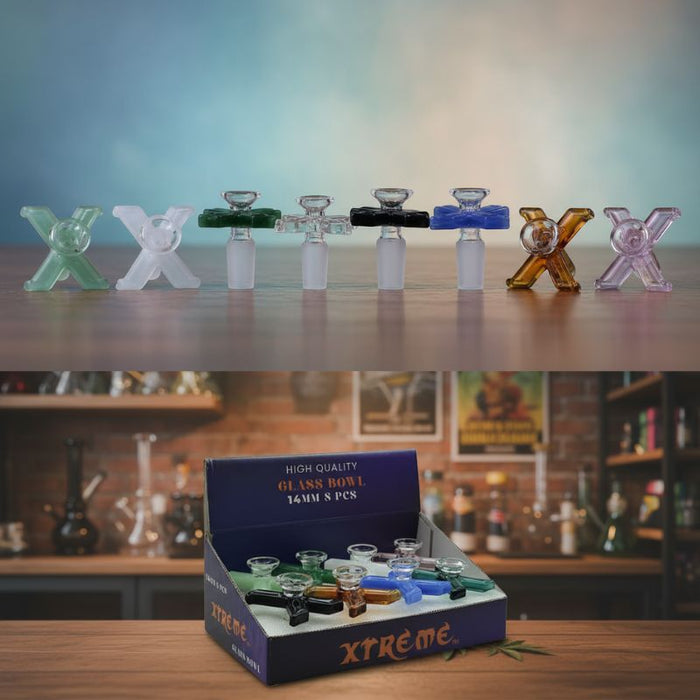 Xtreme | 14mm X Shaped Glass Bowl – Assorted Box of 8 (CC16) Bowl · Popper Canadian Distributor