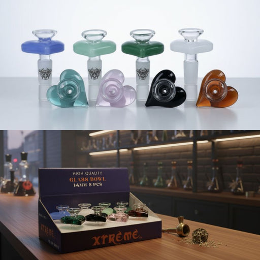 Xtreme | 14mm Heart shaped Glass Bowl – Assorted Box of 8 (CC17) Bowl · Popper Canadian Distributor