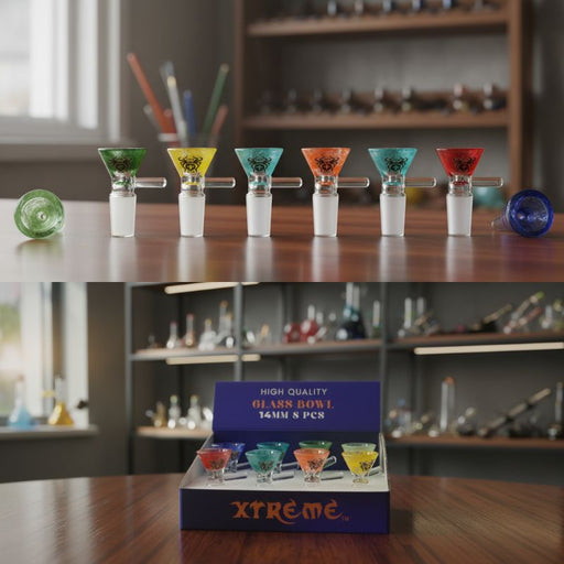 Xtreme | 14mm Splattered Colored Glass Bowl With Handle – Assorted Box of 8 (CC09) Bowl · Popper Canadian Distributor