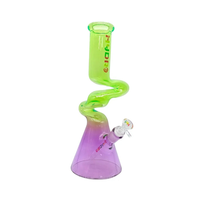 HYDRO | 14" Colored Glass Beaker Bong with Curved Neck (MST081) Glass Bong The MST Green + Purple
