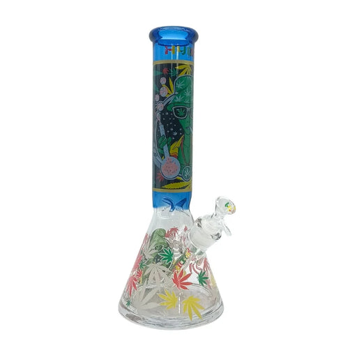HYDRO | 14" Allien Leaf Graphic Beaker Glass Bong (MST226) Glass Bong The MST Blue