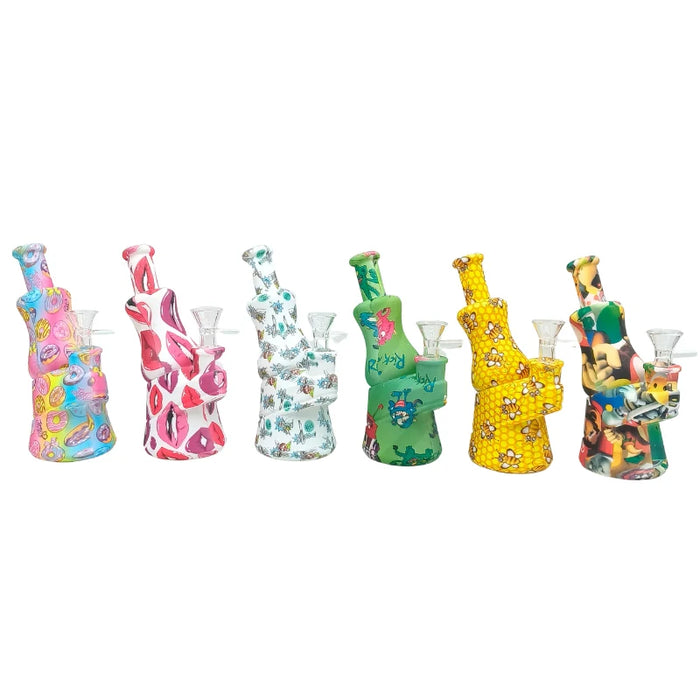 Printed Silicone Beaker Bong with Glass Bowl (MST240)