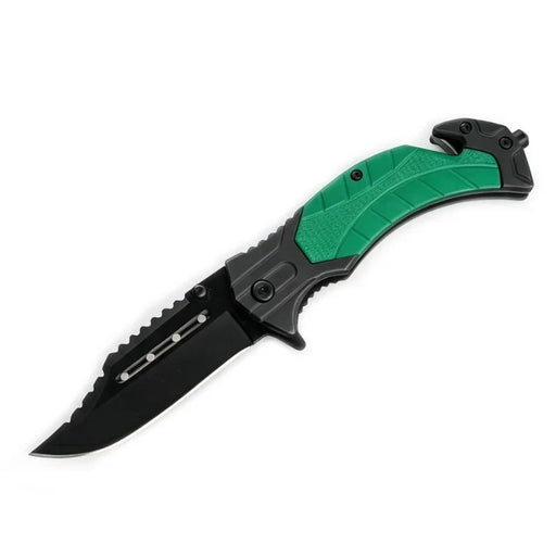 MSK082 - Green & Black Serrated Rescue Folding Knife Folding Knife The MST Default Title