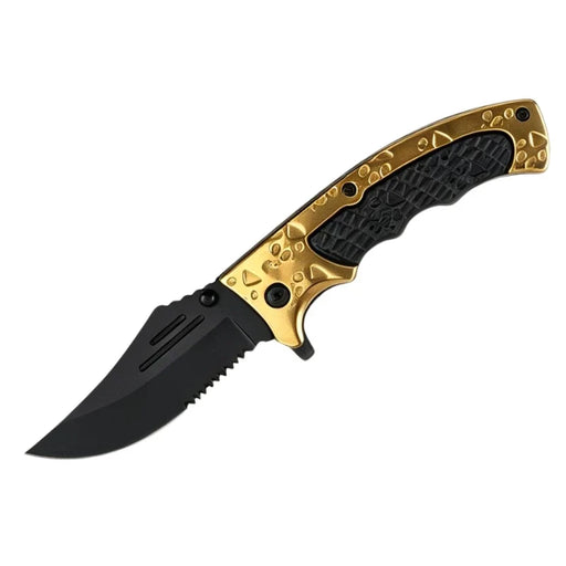 MSK042 - Black & Gold Serrated Folding Knife Folding Knife The MST Default Title