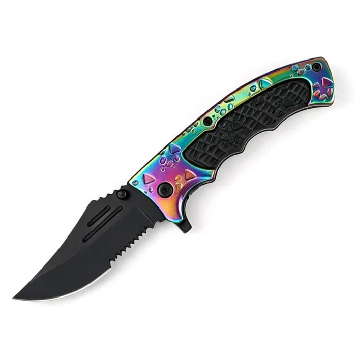 MSK043 - Rainbow & Black Serrated Folding Knife Folding Knife The MST Default Title