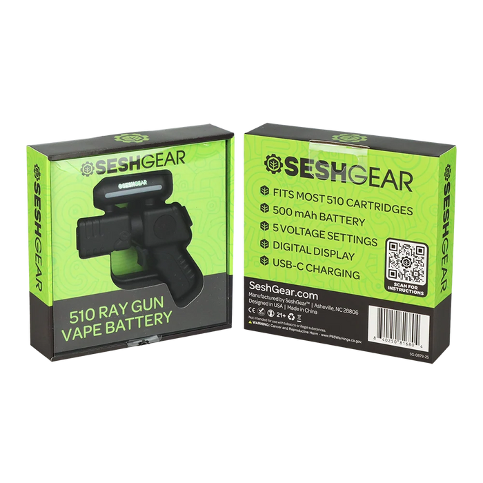 Seshgear | 510 Ray Gun Variable Voltage Vaporizer – 500mAh, 5CT Display 510 Battery ONE