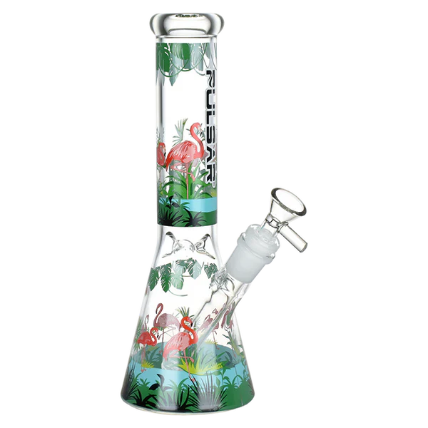 Pulsar® | 10" Chilllin flamingos Bong [WP774] Glass Bong Smoking Cat Distribution