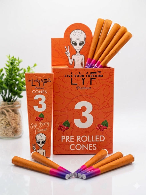 LYF Platinum | Pre Roll King Size Cones, Goji Berry Flavour, 109mm, 30 Cones, 10 Packs of 3 Pre-rolled Cone (Display Pack) LYF Live Your Freedom Default Title