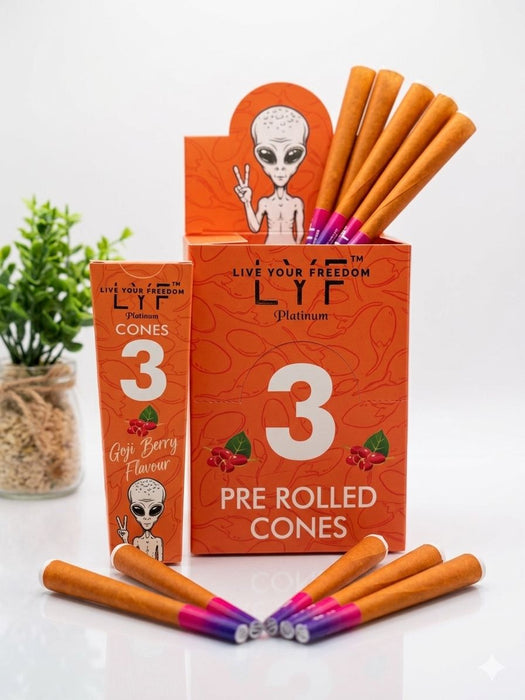 LYF Platinum | Pre Roll King Size Cones, Goji Berry Flavour, 109mm, 30 Cones, 10 Packs of 3 Pre-rolled Cone (Display Pack) LYF Live Your Freedom Default Title