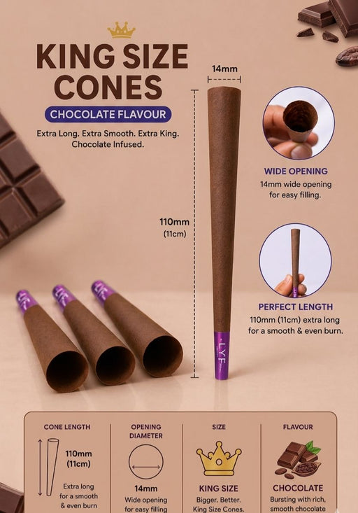LYF Platinum | Chocolate Flavour King Size Cones, 110mm, Pack of 30, Natural, Vegan, 100% Plant Fiber Material Pre-rolled Cone (Display Pack) LYF Live Your Freedom
