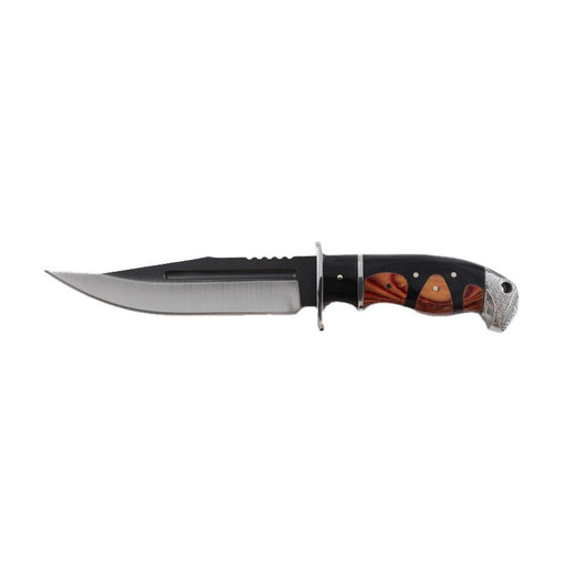 Xtreme | 12″ Hunting Knife – Two-Tone Serrated Drop Point Blade with Wood Handle & Sheath (XTR-HKN087) Fixed Blade Knives Canadian Distributor