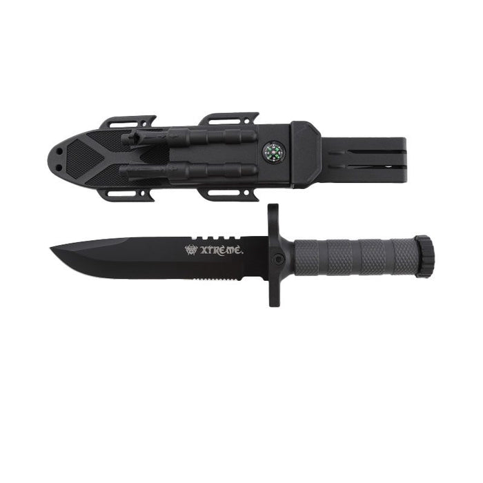 Xtreme | 12.5″ Survival Hunting Knife – Locking Blade with Compass, Fire Starter & ABS Sheath (XTR-HKN096/7) Fixed Blade Knife Canadian Distributor Black